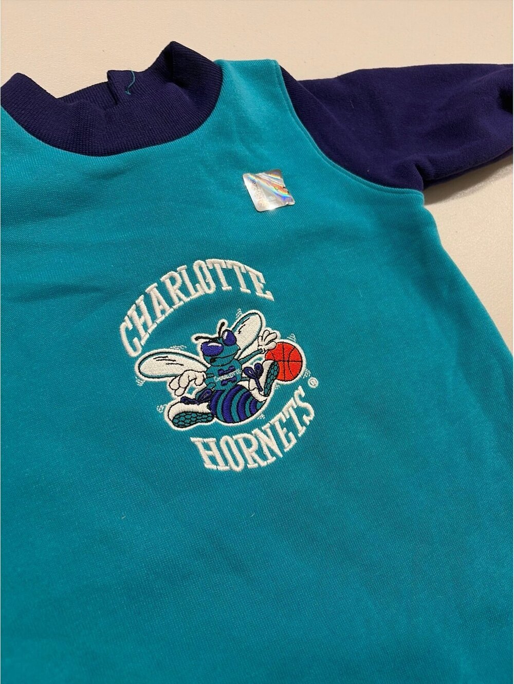 NWT Vintage Charlotte Hornets embroidered Long Sleeve romper NBA Size 12M